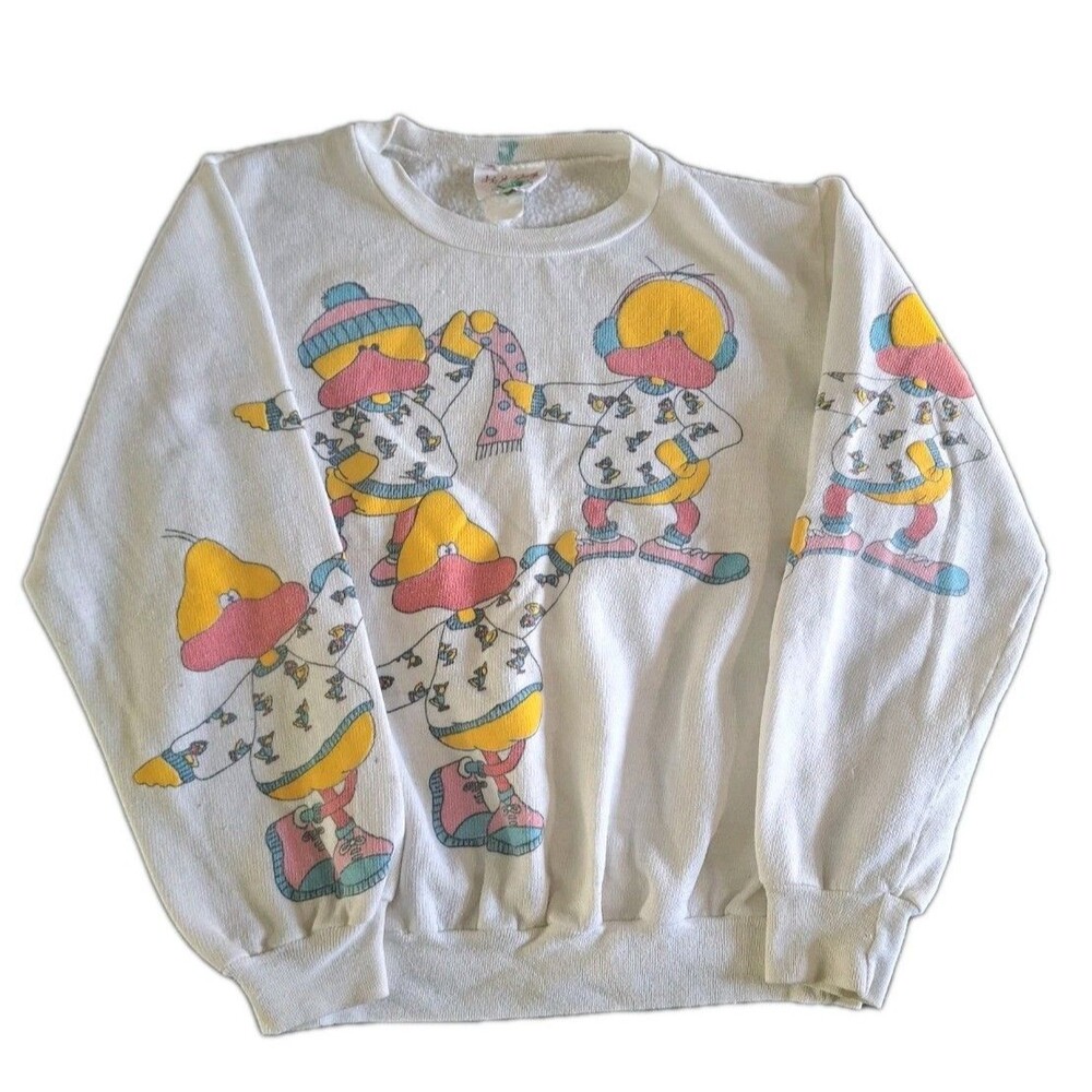 Vtg BJ Frog Ducks Sweatshirt 1986 Women’s Small White Pullover 80s Graphic Shirt